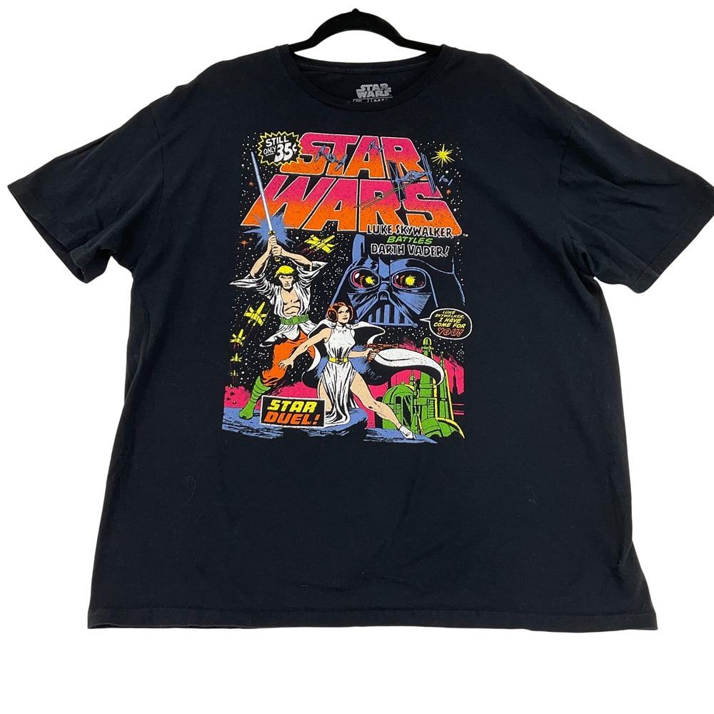 Star Wars Mad Engine Shirt Mens XL Black Star Duel Comic Graphic Luke Leia Vader